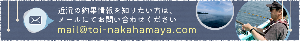 近況の釣果情報を知りたい方は、メールにてお問い合わせください 